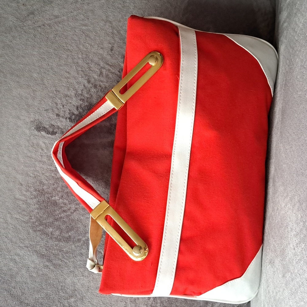 Red and white canvas purse